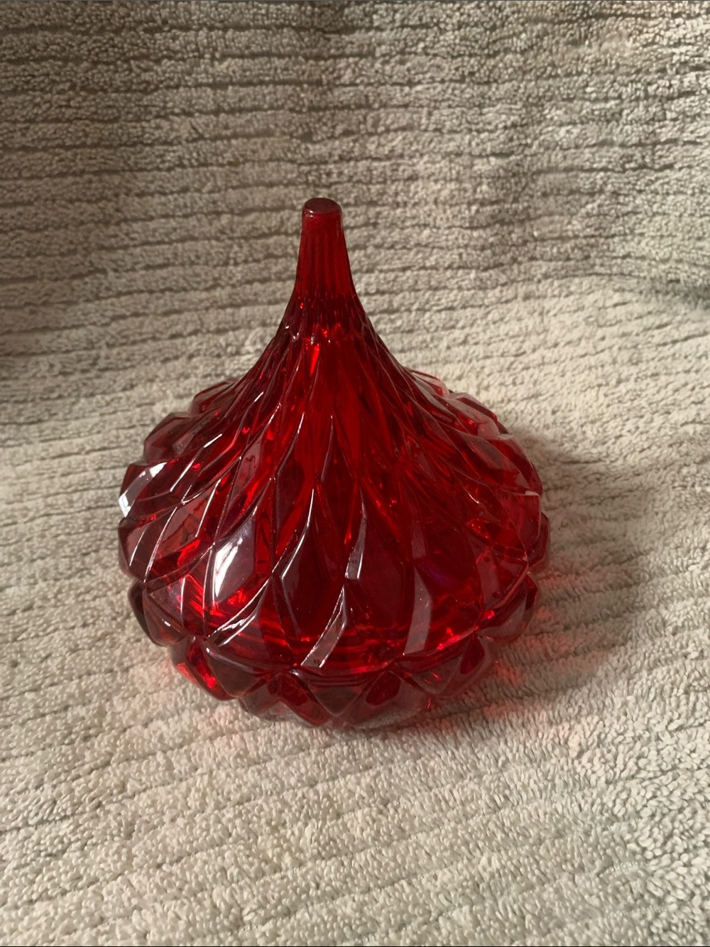 Red Swirled Glass Trinket Jar - Brand Unknown